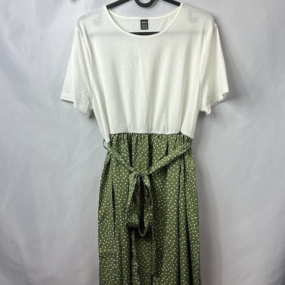 Women's Maternity Belted Dress Round Neck Short Sleeve High Waist A Line Dress - Picture 6 of 9